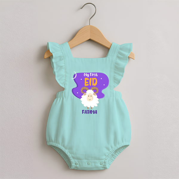 My First Eid Mubarak Customized  Romper frock – Premium Festive Wear - MINT GREEN - 0 - 3 Months Old (Chest 19")