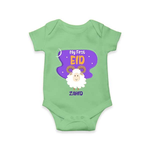 My First Eid Mubarak Customized  Romper – Premium Festive Wear - GREEN - New Born (Chest 14")