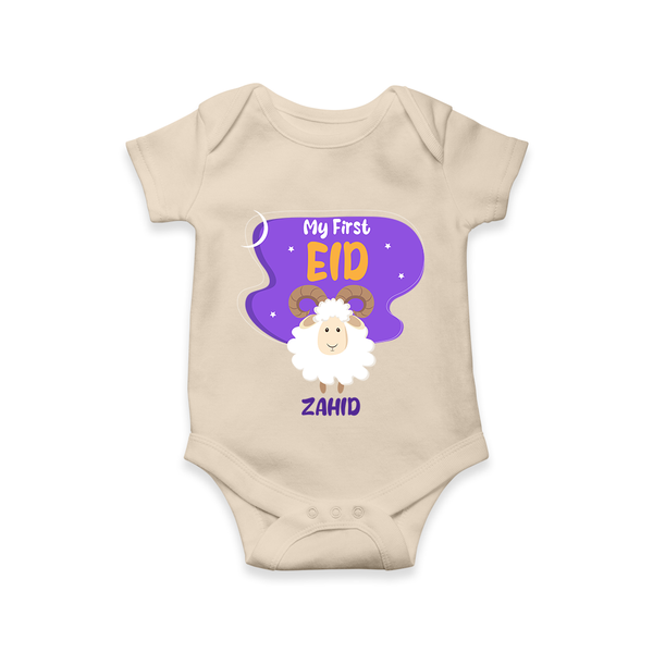My First Eid Mubarak Customized  Romper – Premium Festive Wear - IVORY - New Born (Chest 14")