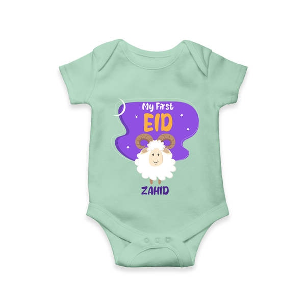 My First Eid Mubarak Customized  Romper – Premium Festive Wear - MINT GREEN - New Born (Chest 14")