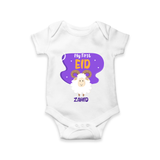 My First Eid Mubarak Customized  Romper – Premium Festive Wear - WHITE - New Born (Chest 14")