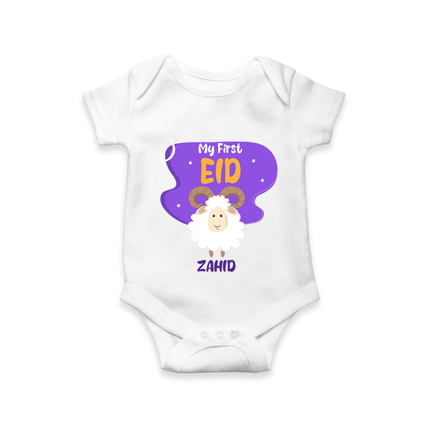 My First Eid Mubarak Customized  Romper – Premium Festive Wear - WHITE - New Born (Chest 14")