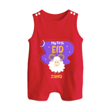 My First Eid Mubarak Customized  Romper Suit – Premium Festive Wear - RED - 0 - 5 Months Old (Chest 18")