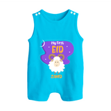 My First Eid Mubarak Customized  Romper Suit – Premium Festive Wear - SKY BLUE - 0 - 5 Months Old (Chest 18")
