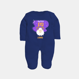 My First Eid Mubarak Customized  Fullbody suit – Premium Festive Wear - NAVY BLUE - New Born (Chest 7.5")