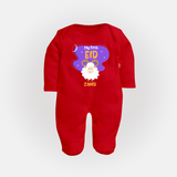 My First Eid Mubarak Customized  Fullbody suit – Premium Festive Wear - RED - New Born (Chest 7.5")