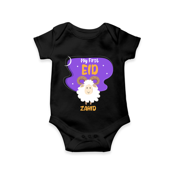 My First Eid Mubarak Customized  Romper – Premium Festive Wear - BLACK - New Born (Chest 14")