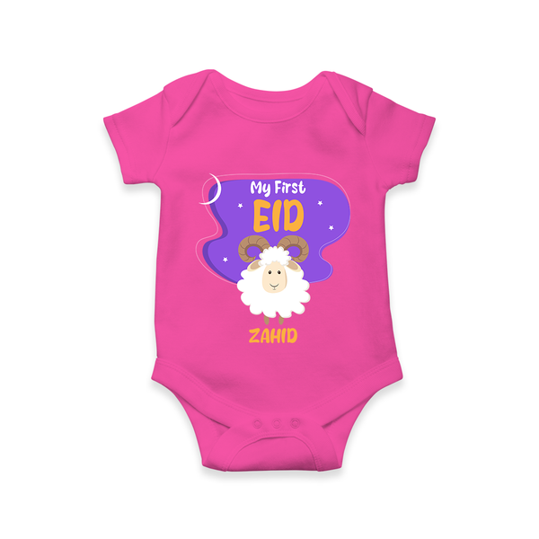 My First Eid Mubarak Customized  Romper – Premium Festive Wear - HOT PINK - New Born (Chest 14")