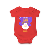 My First Eid Mubarak Customized  Romper – Premium Festive Wear - RED - New Born (Chest 14")