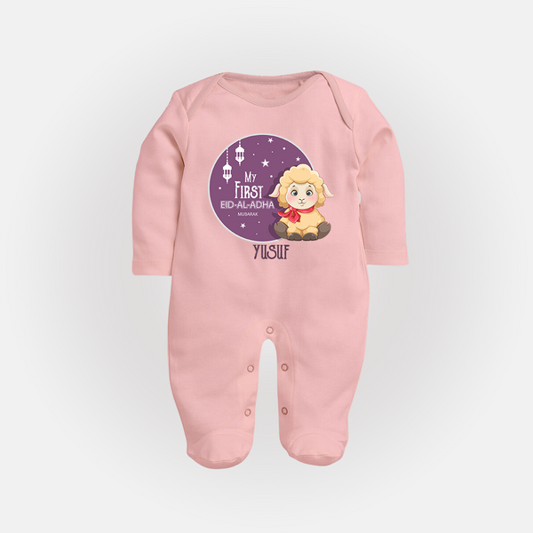 Personalized My First Eid Al-Adha Kids Fullbody suit – Festive Special Fullbody suit - BABY PINK - New Born (Chest 7.5")