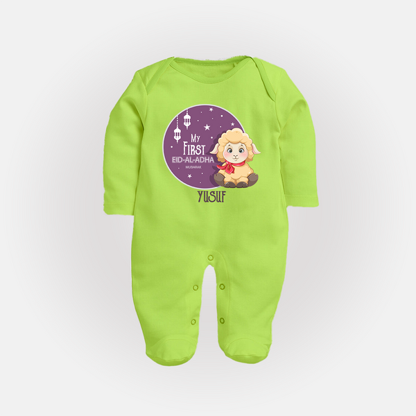 Personalized My First Eid Al-Adha Kids Fullbody suit – Festive Special Fullbody suit - LIME GREEN - New Born (Chest 7.5")