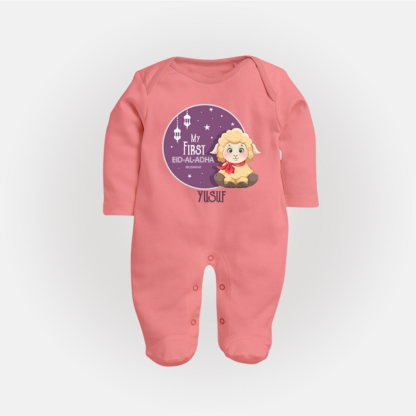 Personalized My First Eid Al-Adha Kids Fullbody suit – Festive Special Fullbody suit - PEACH - New Born (Chest 7.5")