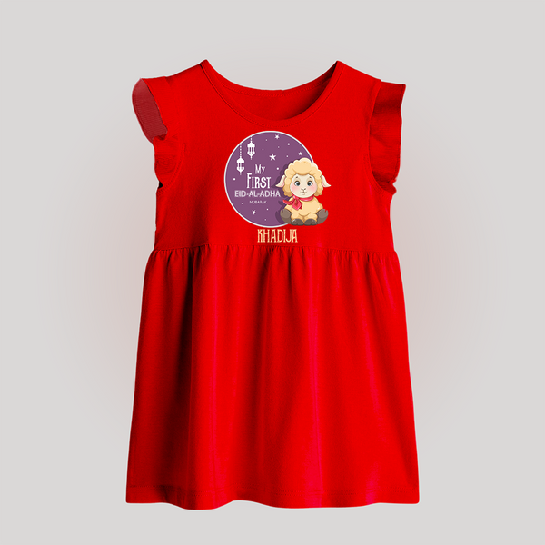 Personalized My First Eid Al-Adha Kids Baby frock – Festive Special Baby frock - RED - 0 - 3 Months Old (Chest 17")