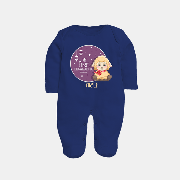 Personalized My First Eid Al-Adha Kids Fullbody suit – Festive Special Fullbody suit - NAVY BLUE - New Born (Chest 7.5")