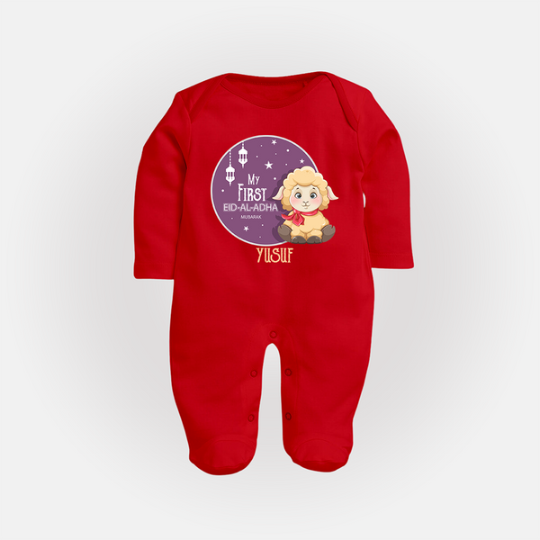 Personalized My First Eid Al-Adha Kids Fullbody suit – Festive Special Fullbody suit - RED - New Born (Chest 7.5")