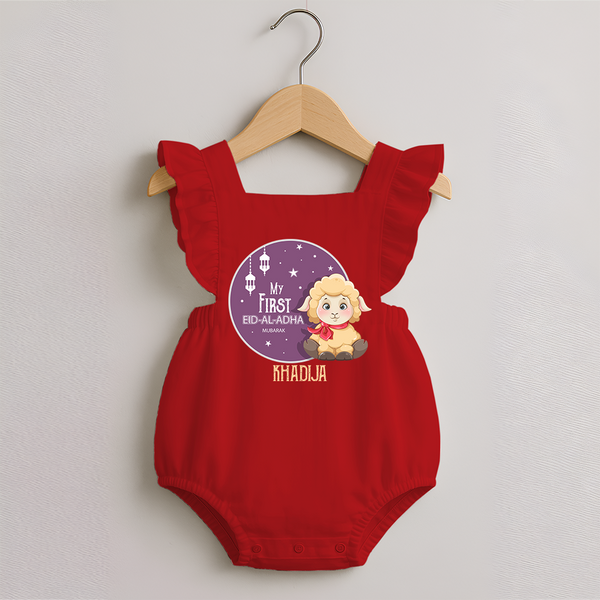 Personalized My First Eid Al-Adha Kids Romper frock – Festive Special Romper frock - RED - 0 - 3 Months Old (Chest 19")