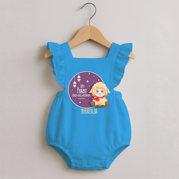 Personalized My First Eid Al-Adha Kids Romper frock – Festive Special Romper frock - SKY BLUE - 0 - 3 Months Old (Chest 19")