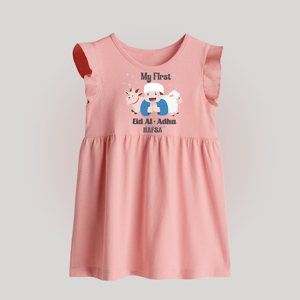 Custom Name My First Eid Baby frock – Islamic Festival Special Wear - BABY PINK - 0 - 3 Months Old (Chest 17")