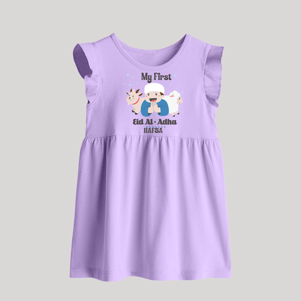 Custom Name My First Eid Baby frock – Islamic Festival Special Wear - LILAC - 0 - 3 Months Old (Chest 17")