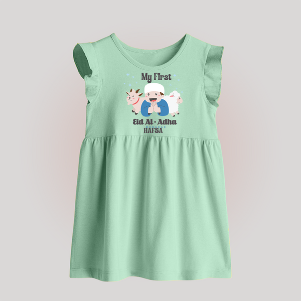 Custom Name My First Eid Baby frock – Islamic Festival Special Wear - MINT GREEN - 0 - 3 Months Old (Chest 17")
