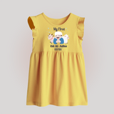 Custom Name My First Eid Baby frock – Islamic Festival Special Wear - PASTEL YELLOW - 0 - 3 Months Old (Chest 17")