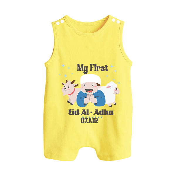 Custom Name My First Eid Romper Suit – Islamic Festival Special Wear - PASTEL YELLOW - 0 - 5 Months Old (Chest 18")