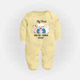 Custom Name My First Eid Fullbody suit – Islamic Festival Special Wear - PASTEL YELLOW - New Born (Chest 7.5")