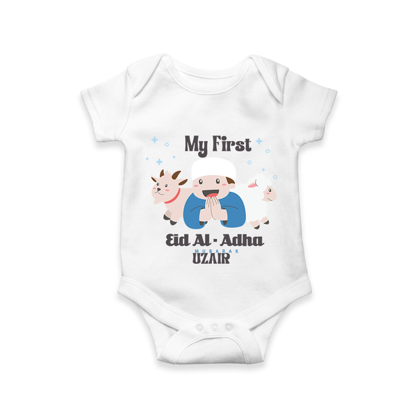 Custom Name My First Eid Romper – Islamic Festival Special Wear - WHITE - New Born (Chest 14")