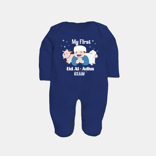 Custom Name My First Eid Fullbody suit – Islamic Festival Special Wear - NAVY BLUE - New Born (Chest 7.5")