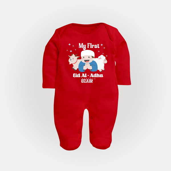 Custom Name My First Eid Fullbody suit – Islamic Festival Special Wear - RED - New Born (Chest 7.5")