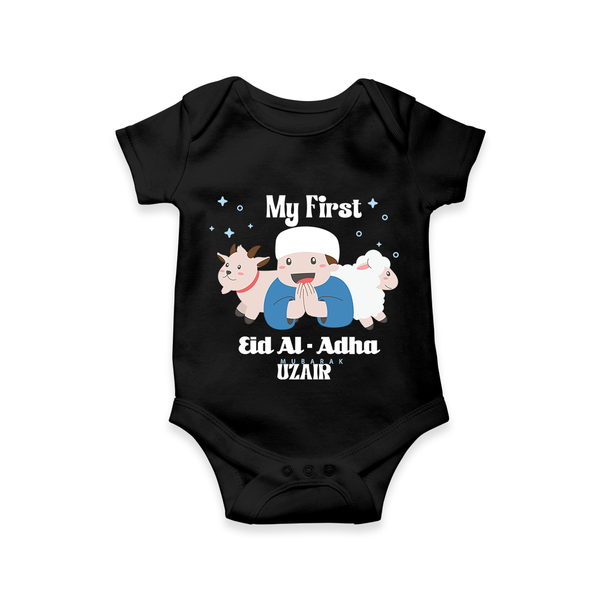 Custom Name My First Eid Romper – Islamic Festival Special Wear - BLACK - New Born (Chest 14")
