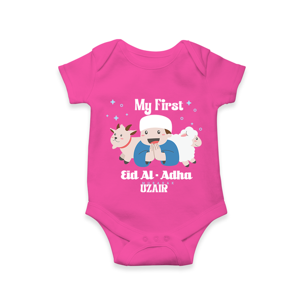 Custom Name My First Eid Romper – Islamic Festival Special Wear - HOT PINK - New Born (Chest 14")