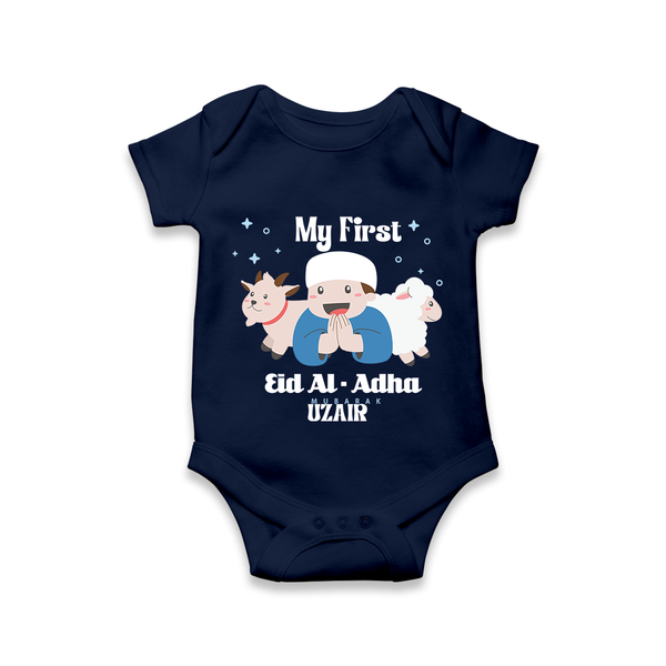 Custom Name My First Eid Romper – Islamic Festival Special Wear - NAVY BLUE - New Born (Chest 14")