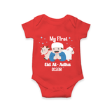 Custom Name My First Eid Romper – Islamic Festival Special Wear - RED - New Born (Chest 14")
