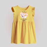 My First Eid Printed Kids Baby frock with Name – Celebration Outfit - PASTEL YELLOW - 0 - 3 Months Old (Chest 17")