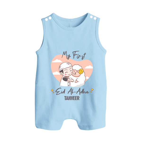My First Eid Printed Kids Romper Suit with Name – Celebration Outfit - BABY BLUE - 0 - 5 Months Old (Chest 18")