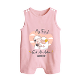 My First Eid Printed Kids Romper Suit with Name – Celebration Outfit - BABY PINK - 0 - 5 Months Old (Chest 18")