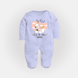 My First Eid Printed Kids Fullbody suit with Name – Celebration Outfit - BABY BLUE - New Born (Chest 7.5")