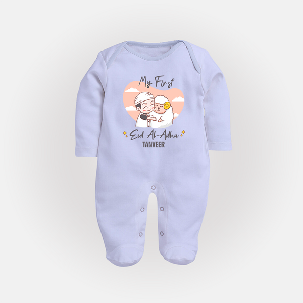 My First Eid Printed Kids Fullbody suit with Name – Celebration Outfit - BABY BLUE - New Born (Chest 7.5")
