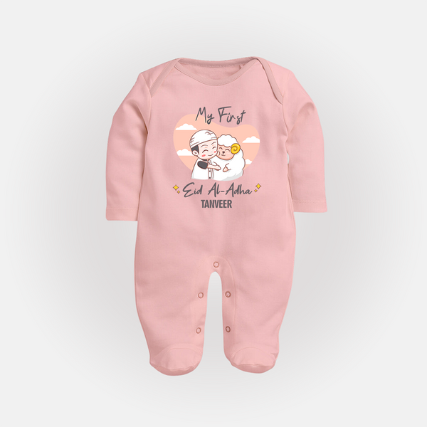 My First Eid Printed Kids Fullbody suit with Name – Celebration Outfit - BABY PINK - New Born (Chest 7.5")