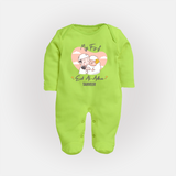 My First Eid Printed Kids Fullbody suit with Name – Celebration Outfit - LIME GREEN - New Born (Chest 7.5")