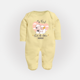 My First Eid Printed Kids Fullbody suit with Name – Celebration Outfit - PASTEL YELLOW - New Born (Chest 7.5")
