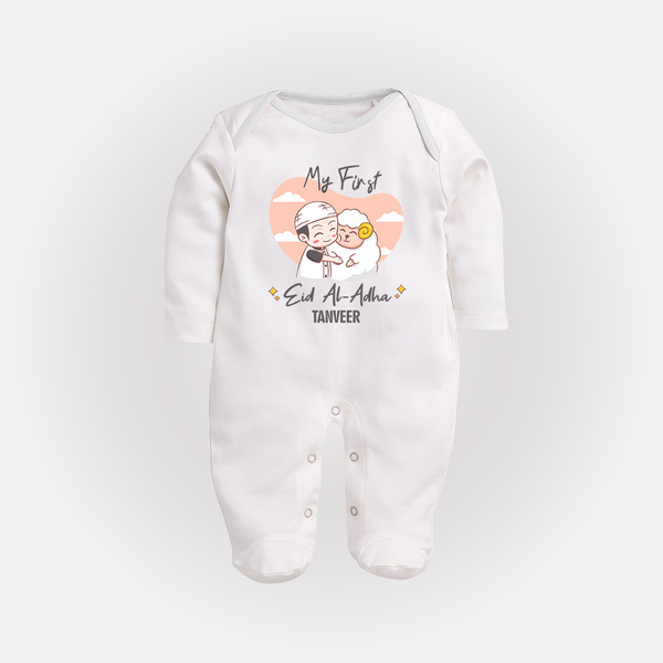 My First Eid Printed Kids Fullbody suit with Name – Celebration Outfit - WHITE - New Born (Chest 7.5")