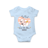 My First Eid Printed Kids Romper with Name – Celebration Outfit - BABY BLUE - New Born (Chest 14")