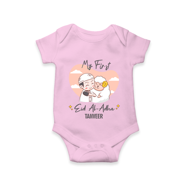 My First Eid Printed Kids Romper with Name – Celebration Outfit - BABY PINK - New Born (Chest 14")