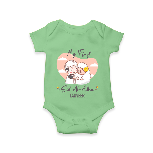 My First Eid Printed Kids Romper with Name – Celebration Outfit - GREEN - New Born (Chest 14")