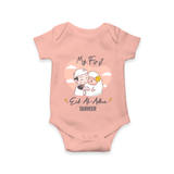 My First Eid Printed Kids Romper with Name – Celebration Outfit - PEACH - New Born (Chest 14")