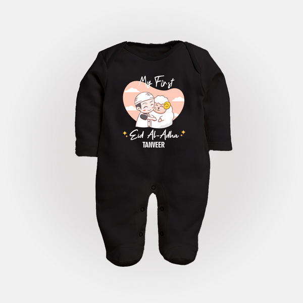 My First Eid Printed Kids Fullbody suit with Name – Celebration Outfit - BLACK - New Born (Chest 7.5")