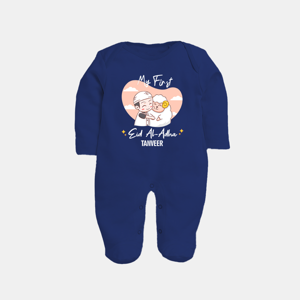 My First Eid Printed Kids Fullbody suit with Name – Celebration Outfit - NAVY BLUE - New Born (Chest 7.5")