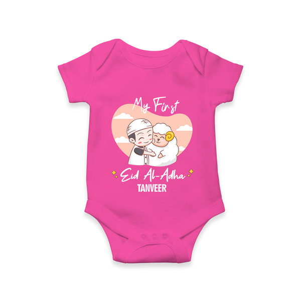 My First Eid Printed Kids Romper with Name – Celebration Outfit - HOT PINK - New Born (Chest 14")